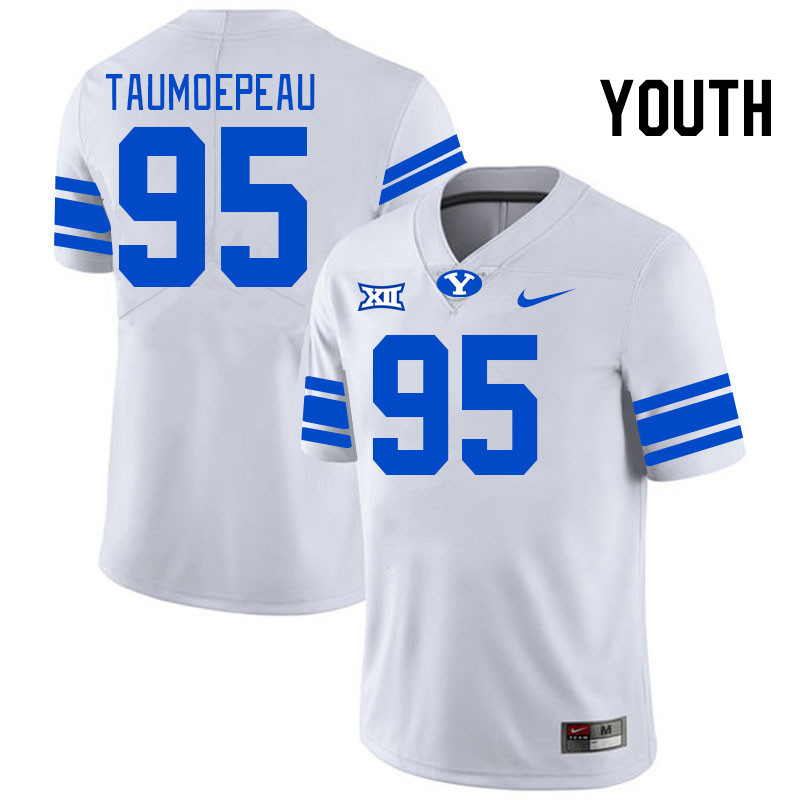 Youth #95 John Taumoepeau BYU Cougars College Football Jerseys Stitched Sale-White